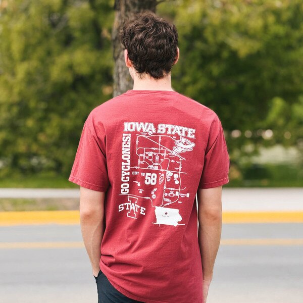 Comfort Wash Punching Cy Campus Map Cardinal Short Sleeve T-Shirt back